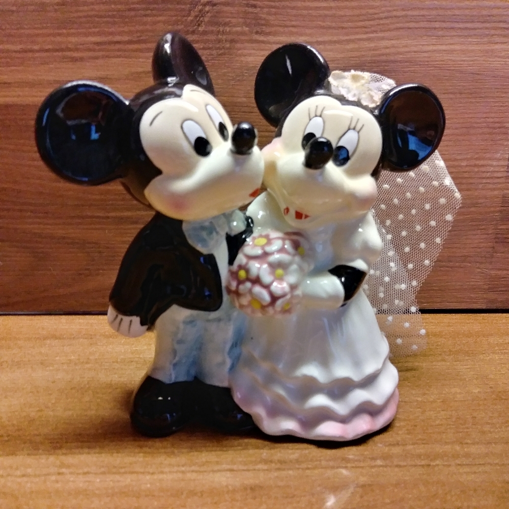 Vintage Disney Mickey & Minnie Mouse Bride Groom Wedding Cake Topper Ceramic